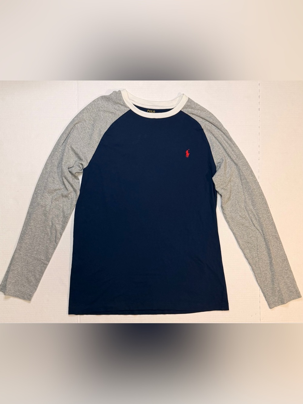 Polo by Ralph Lauren Navy Raglan Long-Sleeve Shirt with Gray Sleeves